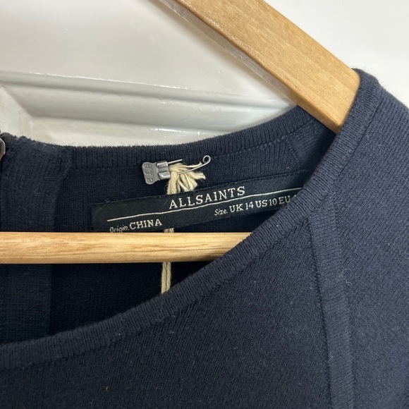 All Saints Elena knitted Dress UK 14 Jumper Bodycon Black Stretch Knit Party - Picture 3 of 9